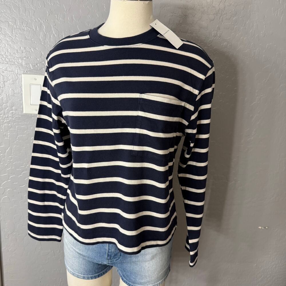 Abercrombie and Fitch Long-Sleeve Jersey Easy Tee, dark indigo stripe, XS